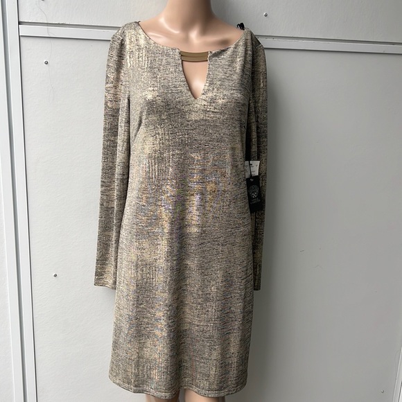 Vince Camuto Metallic Long Sleeve Dress Size 8 - Picture 4 of 9